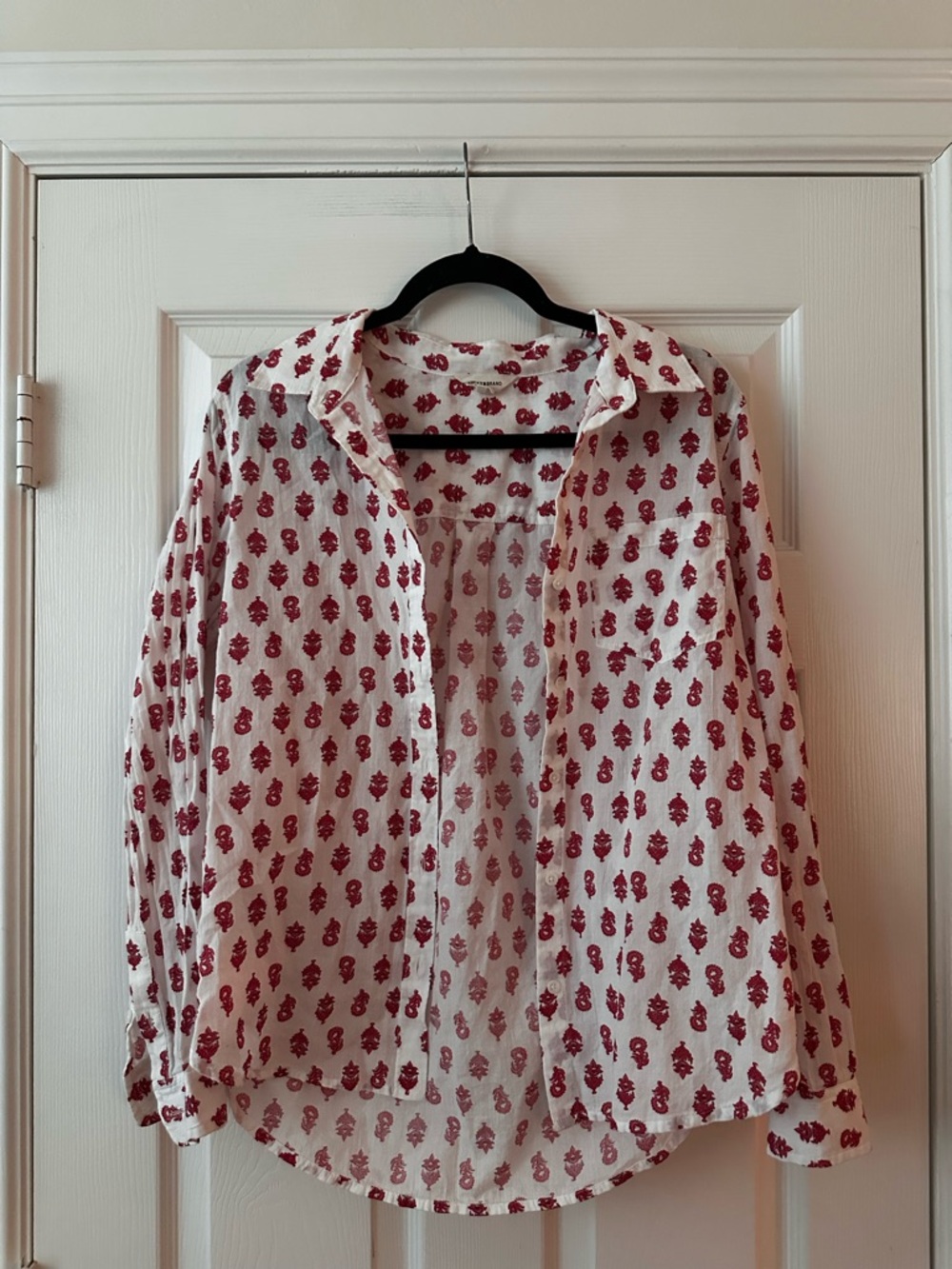 Lucky Brand White Button-Down Shirt with Red Print
